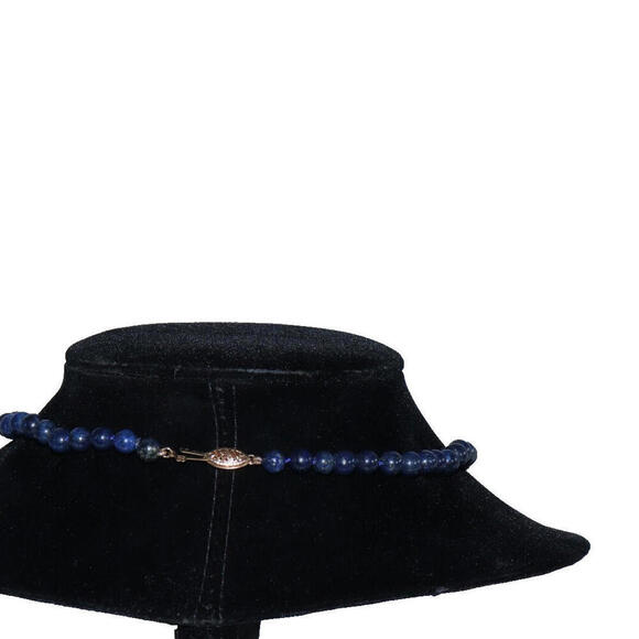 Vintage Lapis Lazuli Bead Necklace 14K Gold Screw Barrel Clasp Blue Gemstone - Picture 7 of 10